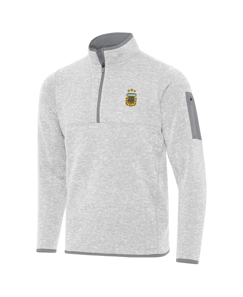 Antigua Men's Heather Gray Argentina National Team Fortune Quarter-Zip Pullover Sweatshirt