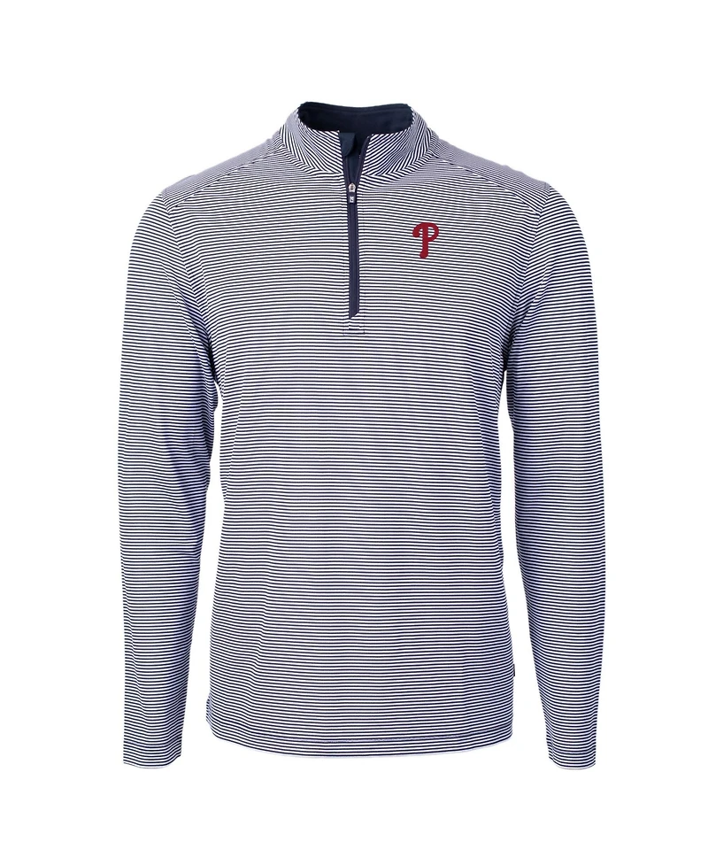 Cutter Buck Men's Navy/White Philadelphia Phillies Virtue Eco Pique Micro Stripe Recycled Quarter-Zip Pullover Sweatshirt
