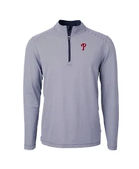 Cutter Buck Men's Navy/White Philadelphia Phillies Virtue Eco Pique Micro Stripe Recycled Quarter-Zip Pullover Sweatshirt