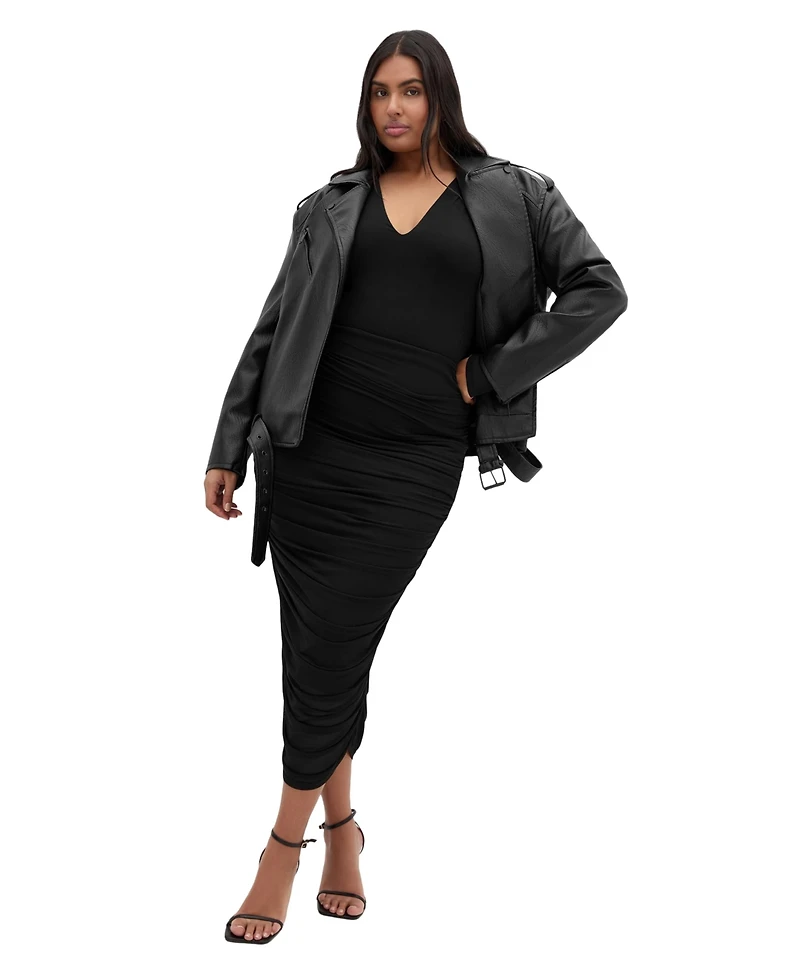 City Chic Plus Anastasia High-Waisted Ruched Midi Skirt