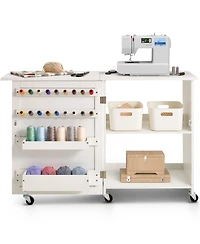 Sevorley Folding Sewing Machine Table with Storage Shelves, Wheels and Magnetic Doors