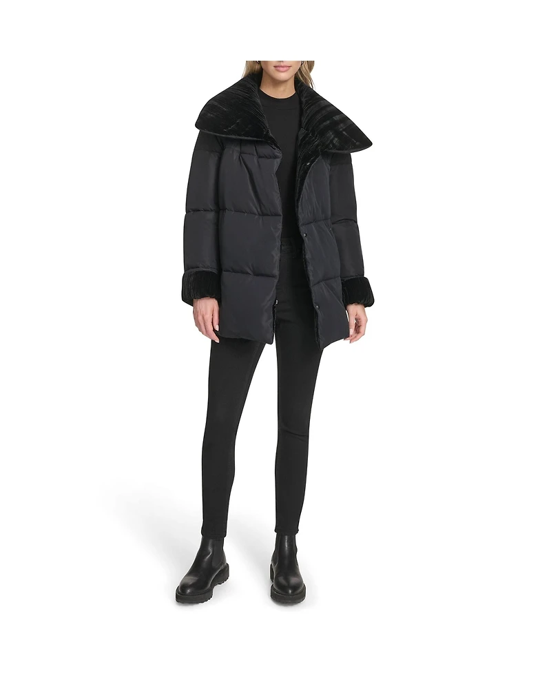 Andrew Marc Women's Emerson Mixed Media Belted Wrap Coat