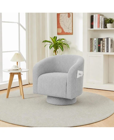 homfan Swivel Accent Chair – 360degree(s) Barrel Armchair with Wood Base, Rounded Back and Curvy Armrest, Corduroy Club Chair for Living Room