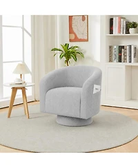 homfan Swivel Accent Chair – 360degree(s) Barrel Armchair with Wood Base, Rounded Back and Curvy Armrest, Corduroy Club Chair for Living Room