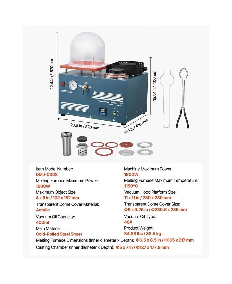Sevorley Vacuum Investment Casting Machine with Melting Furnace, All-in-One Jewelry Caster