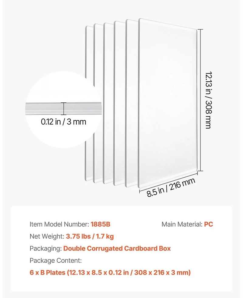 Sevorley Clear Polycarbonate Cutting Plates, 6-Pack for Die Cutting Machines