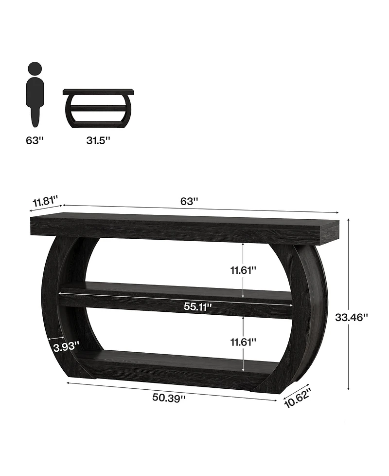 Tribesigns Farmhouse Console Table, 3-Tier Wooden Entryway Table with Storage Shelves, Long Rectangular Sofa Behind the Couch