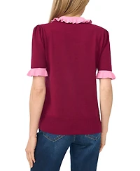 CeCe Women's Cotton Ruffle-Collar Short-Sleeve Top