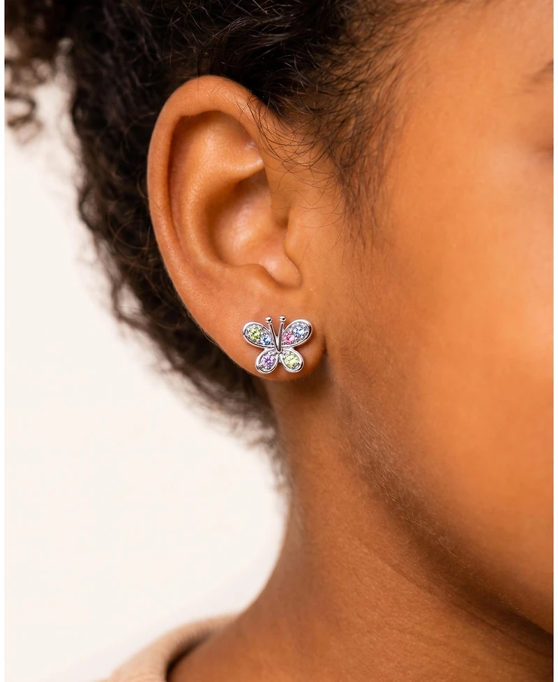 Chanteur Girls /Girl/Butterfly Mulit-color Crystal White Gold Palladium Plating Screwstud Earring