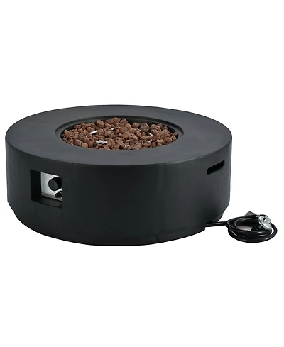 Mondawe Round Mgo Propane Fire Pit Table with Faux Stone Finish, 50,000 Btu Outdoor Gas Steel Burner, Lava Rocks and Waterproof Cover