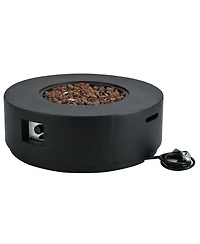 Mondawe Round Mgo Propane Fire Pit Table with Faux Stone Finish, 50,000 Btu Outdoor Gas Steel Burner, Lava Rocks and Waterproof Cover