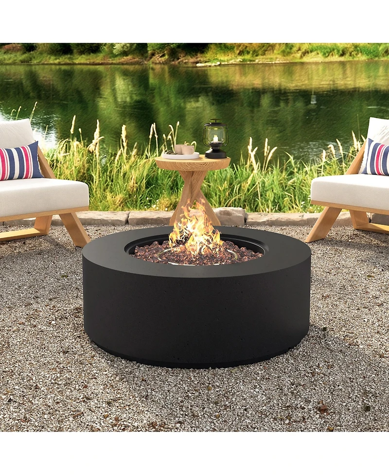 Mondawe Round Mgo Propane Fire Pit Table with Faux Stone Finish, 50,000 Btu Outdoor Gas Steel Burner, Lava Rocks and Waterproof Cover