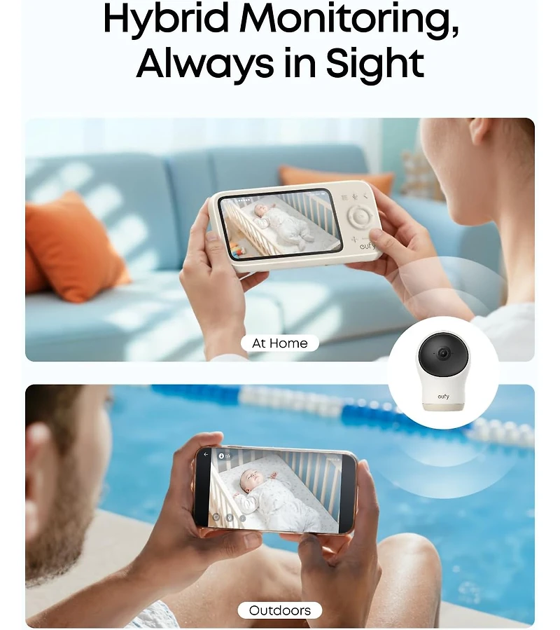 eufy Security Baby Monitor C10 with 2K Hd Camera, 4.5" 480p Display, 4× Zoom, Pan-Tilt, Night Vision, Wi-Fi and No Wi-Fi Connection