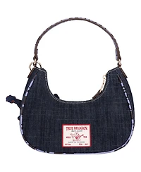 True Religion Graphic Trim Denim Hobo Bag with Buddha Charm