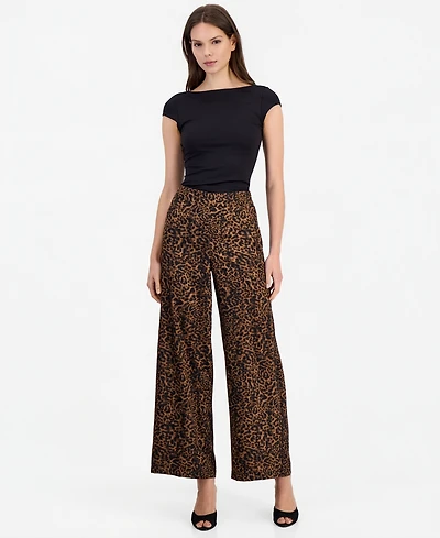 Tahari Asl Women's Satin Wide-Leg Animal-Print Pants