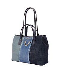 True Religion Frayed Denim Horseshoe Tote with Removable Wristlet