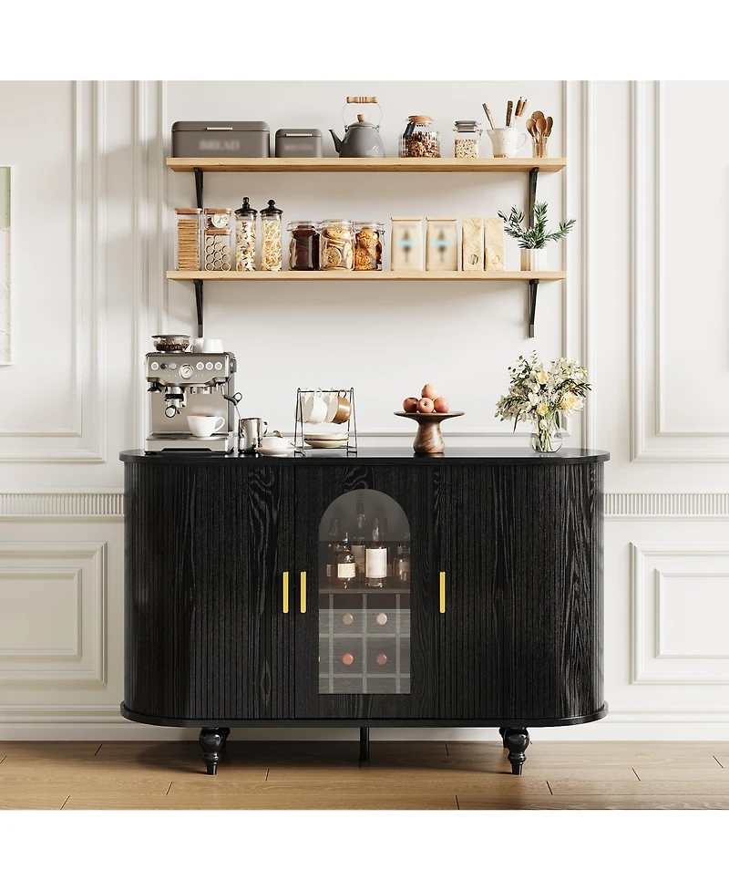 gaomon Mid-Century Bar Cabinet with Sliding Door, Detachable Wine Rack and Glass Holder