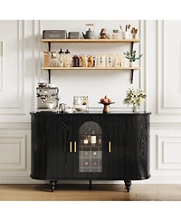 gaomon Mid-Century Bar Cabinet with Sliding Door, Detachable Wine Rack and Glass Holder