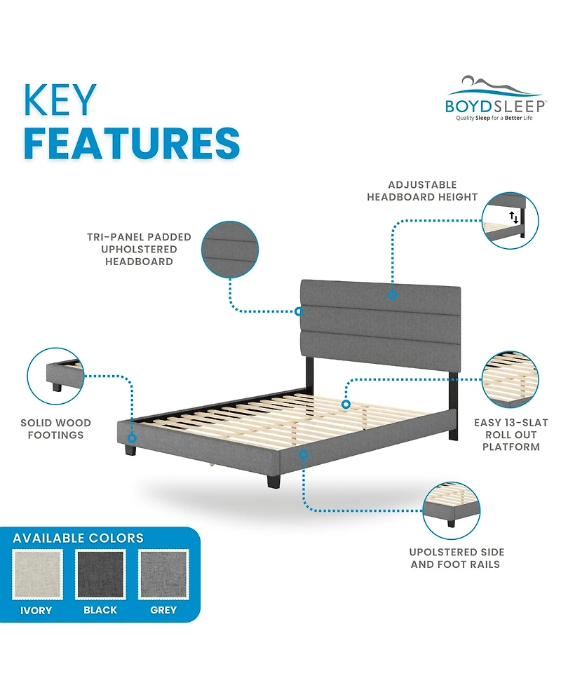 Sicily Linen Upholstered Platform Bed Frame with Adjustable Headboard - Boyd Sleep