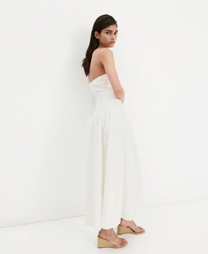 Mango Women's Openwork-Embroidery Halter A-Line Cotton Dress