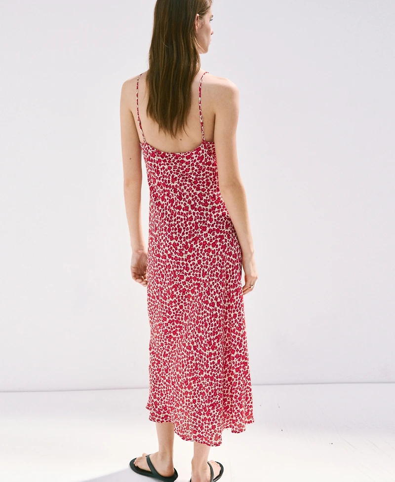 Mango Women's Floral Midi Thin-Strap V-Neck Dress