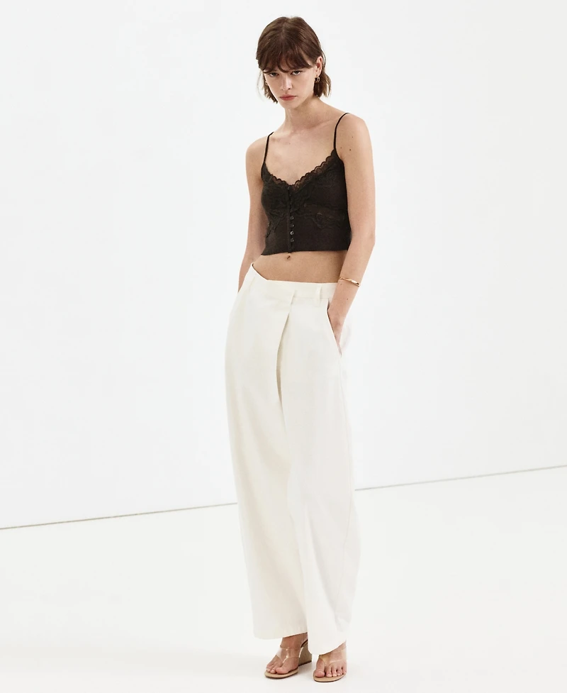 Mango Women's Straps Fine-Knit Crop Top