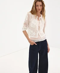 Mango Women's Floral Crocheted Cardigan Sweater