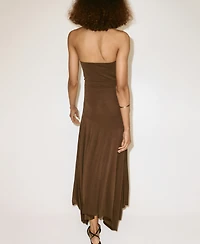 Mango Women's Asymmetric Bandeau Ruched Midi Dress