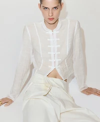 Mango Women's Semi-Sheer Textured Chiffon Blouse