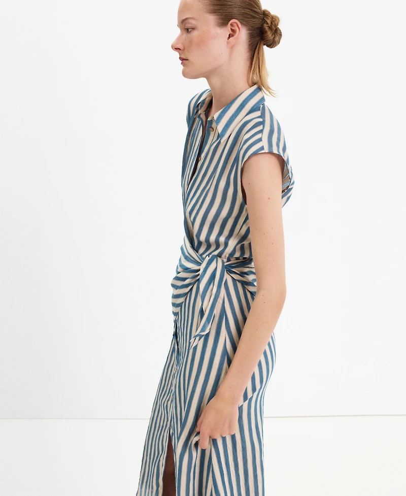 Mango Women's Striped Scarf Midi Shirt Dress