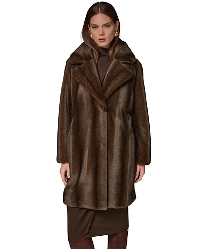 Donna Karan New York Women's Notched-Collar Faux-Fur Coat