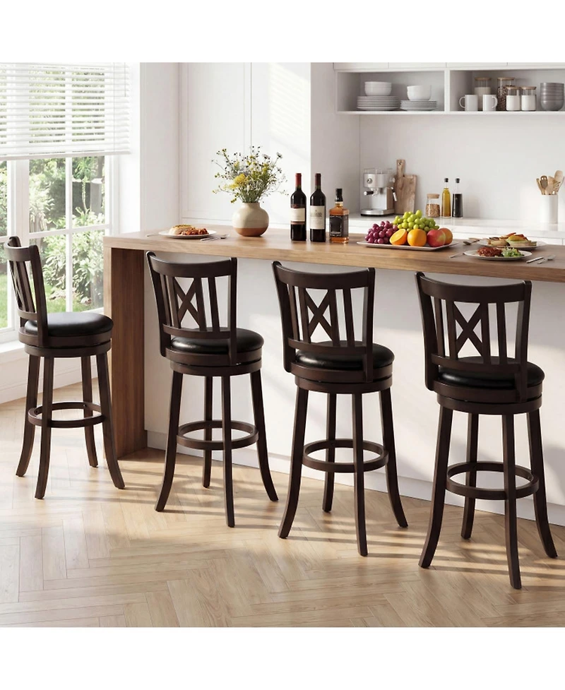 Sugift Swivel Bar Stools Set of 4 with Hollowed Backrest and Footrest