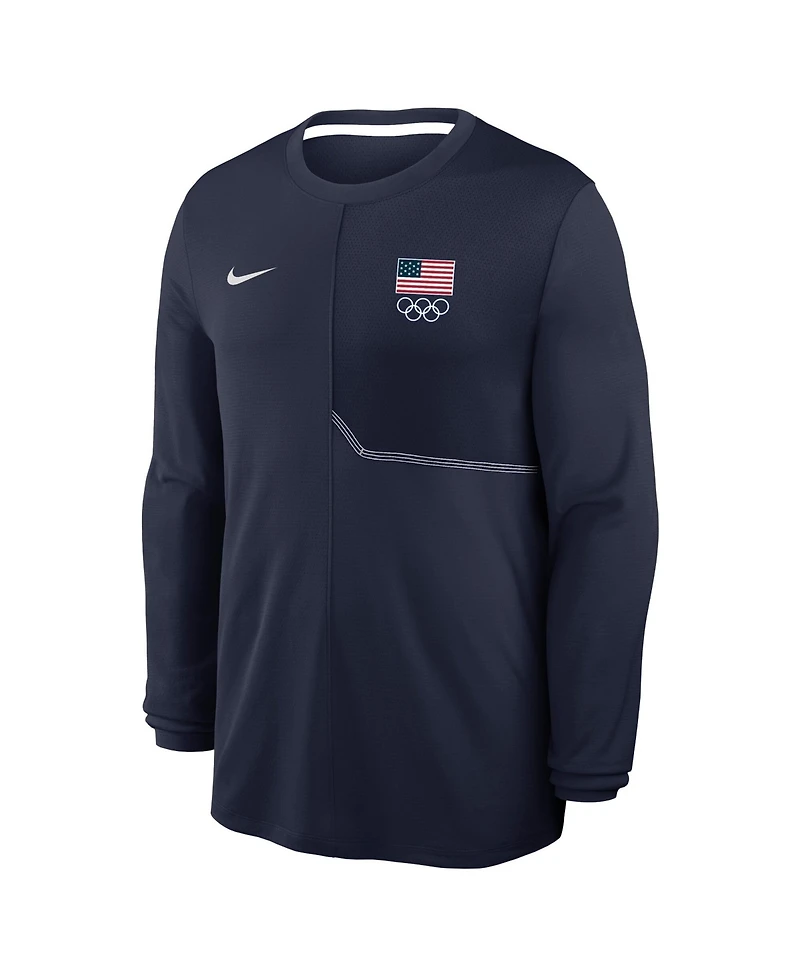 Nike Men's Navy Team Usa Coaches Uv Dri-fit Long Sleeve Shirt