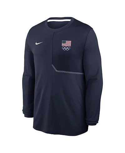 Nike Men's Navy Team Usa Coaches Uv Dri-fit Long Sleeve Shirt