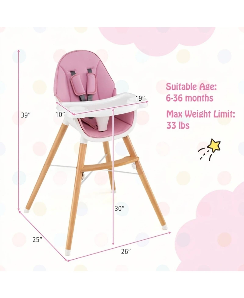 Sugift Wooden Baby High Chair with Dishwasher-Safe Tray and 5-Point Harness