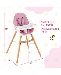 Sugift Wooden Baby High Chair with Dishwasher-Safe Tray and 5-Point Harness