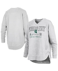 Pressbox Women's Heather Gray Michigan State Spartans Marcus East Hall Poncho V-Neck Sweatshirt
