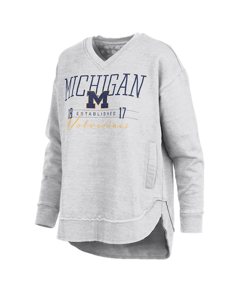 Pressbox Women's Heather Gray Michigan Wolverines Marcus East Hall Poncho V-Neck Sweatshirt