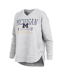 Pressbox Women's Heather Gray Michigan Wolverines Marcus East Hall Poncho V-Neck Sweatshirt