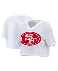 Fanatics Women's White San Francisco 49ers Oversized Mesh Cropped V-Neck Jersey
