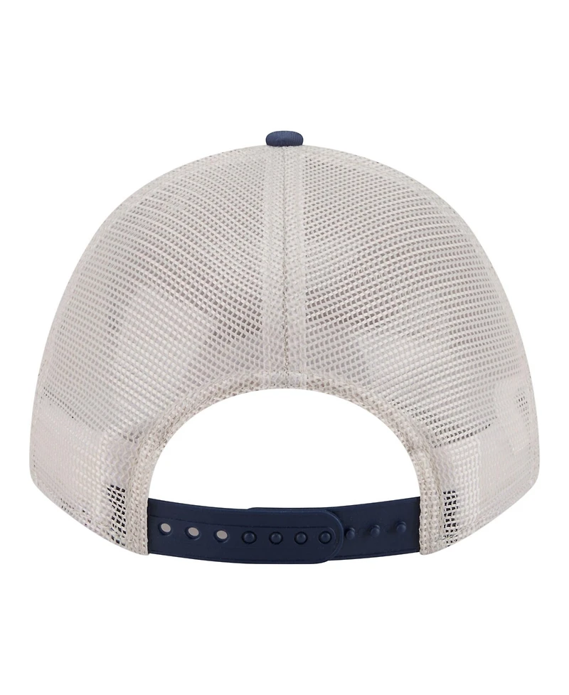 New Era Men's Light Beige/Navy Detroit Tigers Frayed M-Crown A-Frame 9FORTY Trucker Adjustable Hat