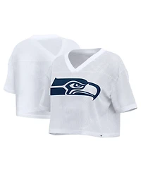 Fanatics Women's White Seattle Seahawks Oversized Mesh Cropped V-Neck Jersey