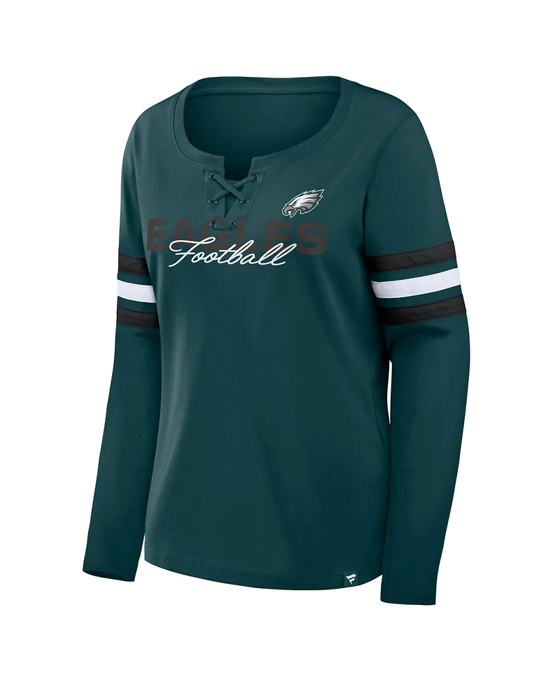 Fanatics Women's Midnight Green Philadelphia Eagles Team First Coverage Scheme Lace-Up Long Sleeve T-Shirt