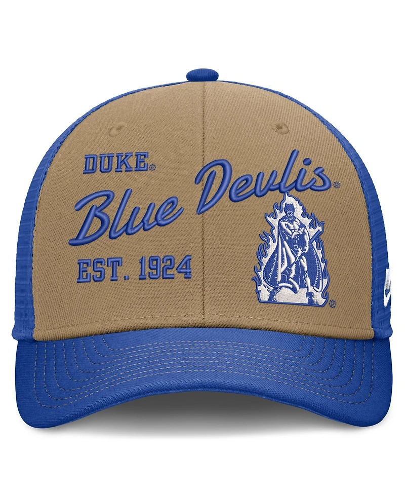 Nike Men's and Women's Beige/Royal Duke Blue Devils Legacy Rise Trucker Adjustable Hat