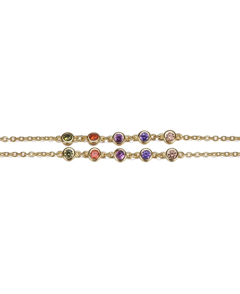 GiGiGirl 14k Gold Plated Multi Color Double Layer Rolo Chain Anklet, Adjustable Length