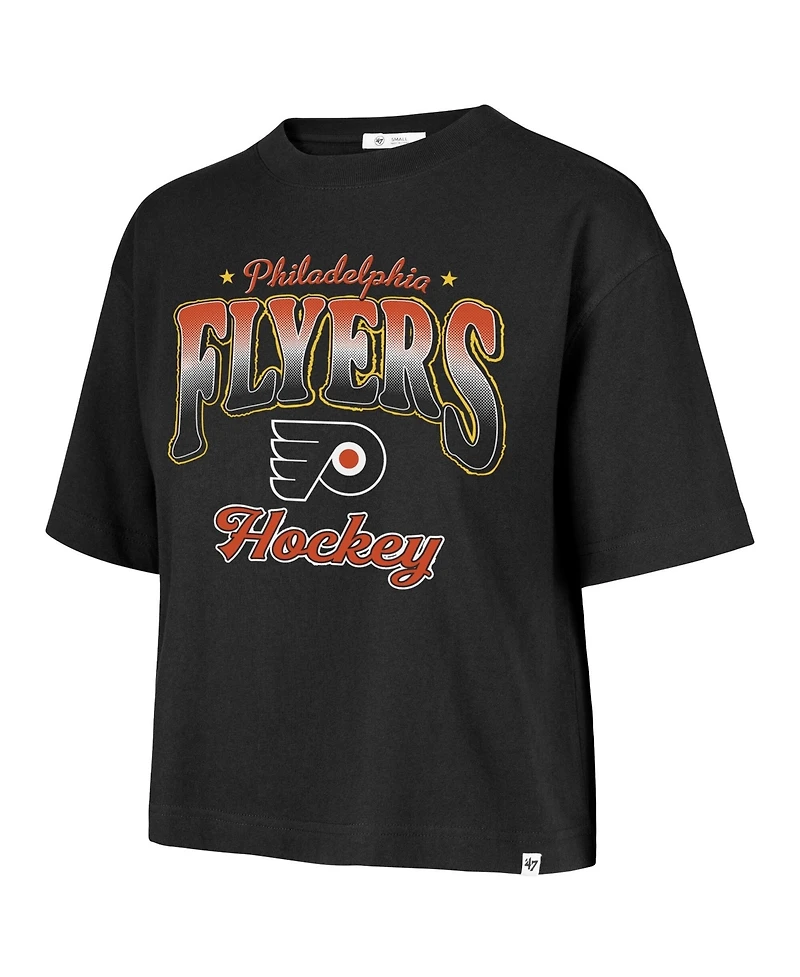 '47 Brand Women's Black Philadelphia Flyers Vibe Check Reed City Cropped T-Shirt
