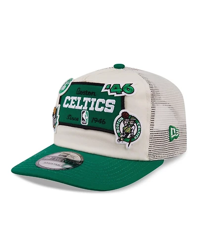 New Era Men's Cream Boston Celtics Layered Patch 19TWENTY Adjustable Hat