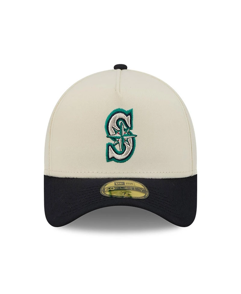 New Era Men's Cream Seattle Mariners Chrome A-Frame 59FORTY Fitted Hat