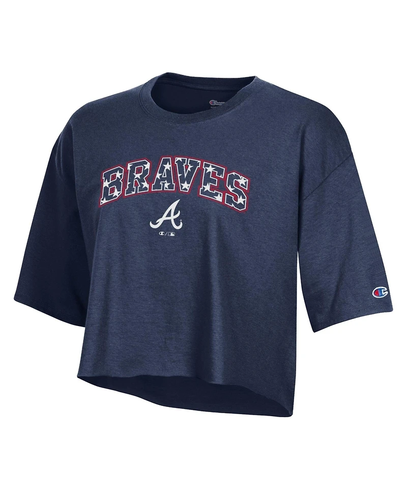 Champion Women's Navy Atlanta Braves Boyfriend Cropped Americana T-Shirt