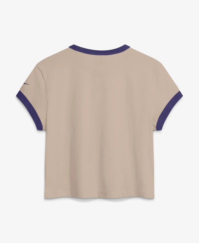 Nike Women's Cream Baltimore Ravens Rewind Ringer Mod Cropped T-Shirt